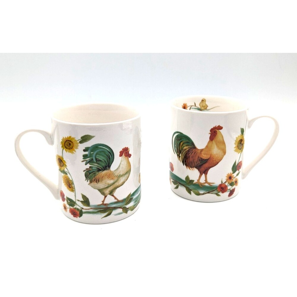 Pfaltzgraff coffee mug Rooster Meadow chick on inner rim 10 oz Set Of 2